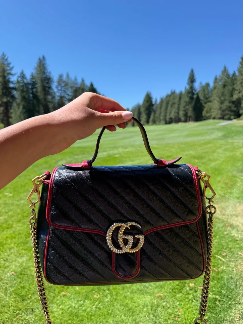 Used Gucci GG Marmont Red and Black Bag